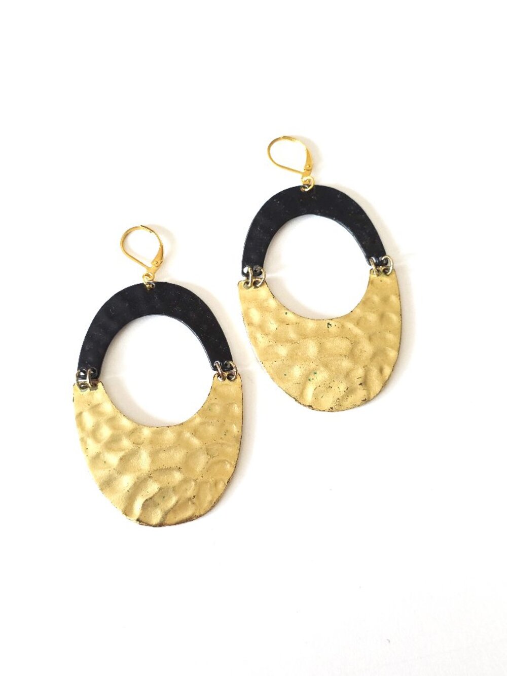 Zara black & gold hammered metal earrings